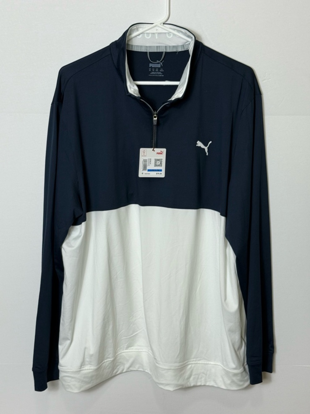 Puma Navy and White Colorblock Golf Pullover